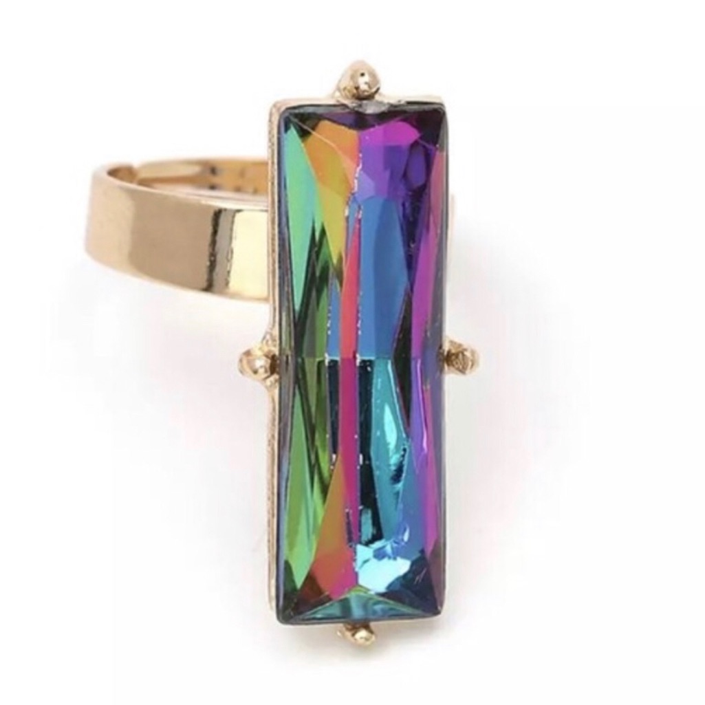 Elongated Multi-Color Rectangular Ring -Adjustable